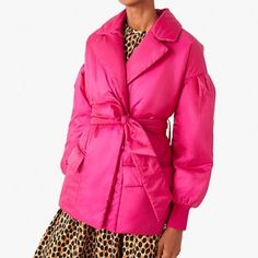 Stunning Kate Spade New York - Festive Pink Gramercy Parka - Nwt Trade In Your Black Coat For Something Bolder, Like This Hot Pink Parka Reimagined With Notch Lapels And A Self Belt. The Only Caveat Is: You'll Be Receiving A Lot Of Looks And Compliments. 100% Polyester Notch Lapels Drop Shoulders Cuffed Sleeves Self-Belt At Waist Two Flap Side Pockets Parka Size S Measures 29" Long From Highest Shoulder Point Center Front Snaps Turn Garment Inside Out; Dry Clean Only Imported Luxury Long Sleeve Kate Spade Outerwear, Pink Parka, Plush Coat, Hooded Winter Coat, 50 States, Hooded Coat, Faux Fur Coat, Black Coat, Jacket Style