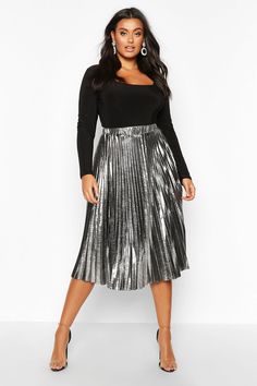 Skirt For Plus Size, Rok Midi, Metallic Midi Skirt, Pleaded Skirt, Pleated Skirt Dress, Evening Skirts, Black Midi Skirt