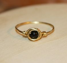 Thin Ring, Black Beaded Thin Ring, Gold Thin Ring, Stacking Ring, Minimalist Jewelry. Gifts Under 15. Gifts for Her by BirchBarkDesign on Etsy Heart Nose Rings, Tiny Rings, Etsy Stuff, Beaded Ring, 15 Gifts, Ring Stacking, Wire Rings, Handmade Jewelry Designs