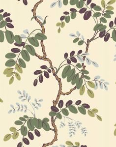 an image of a wallpaper with leaves and branches on it's back ground