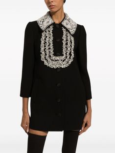 Dolce & Gabbana bib-collar Virgin wool-blend Minidress - Farfetch Bib Collar, Versace Outfit, Yoko London, Coat Dress, Wool Coat, Lace Detail, Denim Dress, All Fashion, Jacket Dress