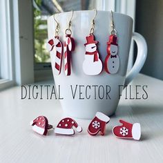 It's a Red and White party! Snowman, candy cane, stocking, Christmas hat, mitten, Christmas tree, star and more. This digital file comes with 10 Holiday/Christmas jewelry laser designs, ready to be made into - Dangle Earrings - Stud Earrings- Pendants- Charms- Pins- Ornaments.Samples in the photo are made of engravable two color acrylic (white on red), which can be purchased on inventables.com or jpplus.com. You can also engrave on single color acrylic, or on wood and color in (see the last pict Novelty Red Christmas Jewelry, Novelty Christmas Holiday Jewelry, Novelty Christmas Jewelry For The Holidays, Christmas Holiday Novelty Jewelry, Red Novelty Christmas Jewelry, Red Christmas Novelty Jewelry, Red Novelty Jewelry For Christmas, Red Earrings For Winter Gift, Winter Gift Red Jewelry