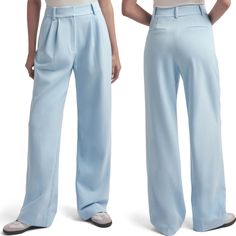 Carefully Tucked Pleats Accent Polished Workday Pants Punctuated With Elongating Front Seams And Wide Legs. 33" Inseam; 22" Leg Opening; 13 1/2" Front Rise; 17" Back Rise (Size 8) Zip Fly With Hook-And-Bar Closure Front Slant Pockets; Back Welt Pockets 63% Polyester, 32% Rayon, 5% Spandex Tailored Blue Wide Leg Pants For Office, Blue Wide Leg Pants For Office, High Waist Blue Wide Leg Pants For Business Casual, Chic Blue Wide Leg Pants With Welt Pockets, Office Blue High Waist Wide Leg Pants, Chic High Waist Light Blue Wide Leg Pants, Spring Blue Wide Leg Pantsuit, Chic Blue Pantsuit With Trousers, Blue Straight Leg Spring Pantsuit