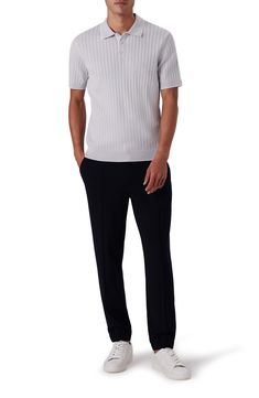 A cotton-rich ribbed knit textures a short-sleeve polo sweater edged in neat contrast for a go-anywhere look. 28" length; 33" chest Spread collar Short sleeves 90% cotton, 10% nylon Dry clean Made in Turkey Relaxed Fit Polo Sweater With Ribbed Collar, Ribbed Polo Shirt For Work, Relaxed Fit Short Sleeve Polo Sweater With Ribbed Collar, Business Casual Short Sleeve Polo Shirt With Ribbed Collar, Cotton Polo Sweater With Short Sleeves And Ribbed Collar, Classic Knit Polo Sweater With Short Sleeves, Cotton Ribbed Polo Sweater For Workwear, Ribbed Cotton Polo Sweater For Work, Casual Short Sleeve Polo Sweater With Ribbed Neckline