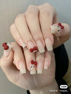 ID：Yangyax_ on Xiaohongshu Nails Xiaohongshu, Uñas Hello Kitty, Xiaohongshu Nails, Nails Hello Kitty, Idol Nails, Hello Kitty Nail, Uñas Aesthetic, Kpop Nails, Kitty Nail