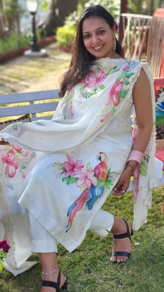 visit my insta page and follow it to know more.#fashion #handpaintedsuit #white#floral White Suit Painting Design, Dress Painting Designs, Hand Painted Dress Ideas, Hand Painted Kurti Designs, Art Clothes Painting, Fabric Painting Designs For Kurtis, Painting On Dress, Women White Suit, Paint Suit Design For Women