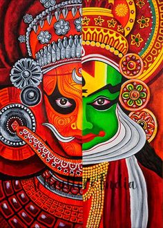 an artistic painting on canvas depicting the face of lord gandapada, india