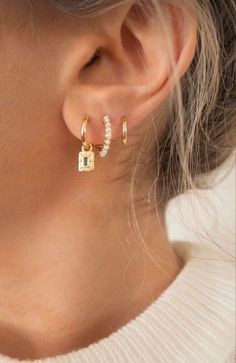 Three Ear Piercings, Minimalist Ear Piercings, Preppy Jewelry, Stacked Earrings, Nail Jewelry