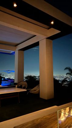 the view from inside a house at night