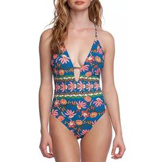 Nanette Lepore Polynesian Floral Goddess One Piece Swimsuit 10 A Strappy Back And Plunging V-Neck Add Allure To This One-Piece Swimsuit From Nanette Nanette Lepore Back Tie Closure Plunging V-Neck Sleeveless Removable Cups Floral Pattern Imported Material Care Nylon, Elastane Hand Wash Tropical Printed One-piece Swimsuit For Pool, Tropical Printed One Pieces For Pool, Tropical Printed One-piece Swimwear For Pool, One-piece Printed Swimwear For Festivals, Printed One-piece Swimwear For Festival, Bohemian Tropical Print Swimwear For Pool, Bohemian Blue One-piece Swimwear, Bohemian Swimwear With Tropical Print For Poolside, Tropical One Piece Swimsuit For Sunbathing