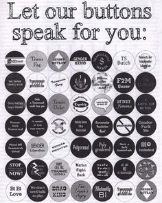 an advertisement for buttons with the words let our buttons speak for you in black and white