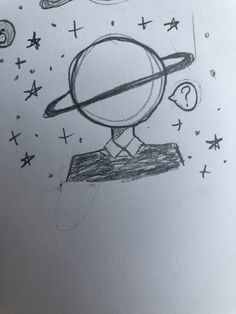 a drawing of the planet saturn with stars around it and an object in the sky