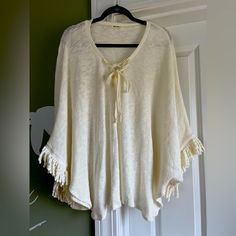 Zsupply Cream Poncho- One Size Fits Most - (Large) - Never Worn Simple -Light Weight One Size Long Sleeve Beach Cover-up Top, Oversized White Cover-up For Loungewear, Oversized Casual Poncho For Vacation, Oversized Poncho For Spring Vacation, Oversized Spring Poncho For Loungewear, Oversized Spring Vacation Poncho, Oversized Fall Cover-up For Vacation, Spring Vacation Oversized Poncho, Bohemian Poncho For Loungewear In Spring