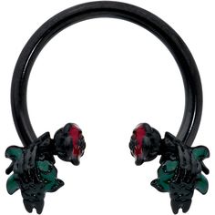 a pair of black and red ear rings