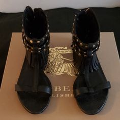 Black, Zipper In The Back. Worn 2 Times. Burberry Black, Burberry Shoes, Studded Sandals, Women's Shoes Sandals, Burberry, Shoes Sandals, In Italy, Size 6, Italy