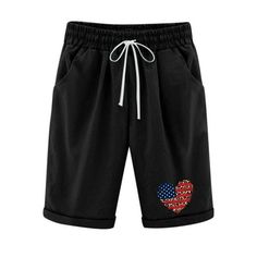 a black shorts with an american heart embroidered on the side and drawstrings