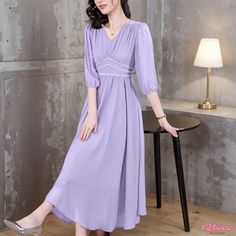 Luxurious Snowflake Patterned Long-Sleeve Formal Gown Evening Dress With Half Sleeves, Solid Color Half Sleeve Evening Dress, Purple Dresses For Spring, Purple Solid Color Dress For Spring, Elegant Half Sleeve Maxi Dress For Fall, Elegant Half Sleeve Maxi Dress For Spring, Spring Formal Maxi Dress With 3/4 Sleeve, Feminine Purple Long Sleeve Maxi Dress, Elegant Spring Half Sleeve Maxi Dress