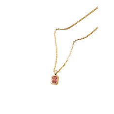 A multi-faceted pink baguette stone set in a gold bezel. Tarnish Free - Long lasting protective coating safeguarding your jewelry from sweat, water, and more.5x more gold that standard 18k gold plating over brassHypoallergenic – Lead Free Adjustable 16in to 18in Baguette Pendant, Stone Settings, Christmas List, Gold Plating, Light Pink, 18k Gold, Gold Plate, Long Lasting, Plating