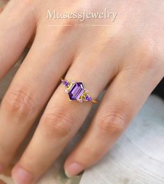 Antique Hexagon Cut Amethyst Engagement Ring Unique Moon Design Amethyst Cluster Bridal Ring Dainty Wedding Ring Kite Amethyst Promise Ring - Etsy Amethyst Rings, Amethyst Engagement Ring, Dainty Wedding, Dainty Wedding Ring, Engagement Ring Unique, West Covina, Amethyst Cluster, Ring Dainty, Moon Design