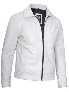 Meet the Reeves Men's White Harrington Vintage Leather Jacket, symbolizing enduring style and refined ruggedness. Meticulously fashioned from superior vintage leather, this exceptional jacket effortlessly blends iconic design with contemporary sophistication. Specification: 100% Real Lambskin Leather. Internal fully lined with a skin-friendly soft polyester with quilted foam. Shirt collar with zip closure. Two sides and two inside pockets for traveling essentials. One extra pocket for a cell phone. It pairs perfectly with casual and formal dress codes. Solid white trending style. Classic Outerwear With Zipper Closure And Lapel Collar, Classic Leather Jacket With Padded Collar For Fall, Classic Outerwear With Zipper Closure, Classic Business Leather Jacket With Zipper Closure, Classic White Biker Jacket For Fall, Classic Leather Jacket With Zipper Closure For Formal Occasions, Classic Leather Jacket For Fall, Classic Winter Leather Jacket With Zipper, Classic Leather Jacket With Zipper Closure For Winter