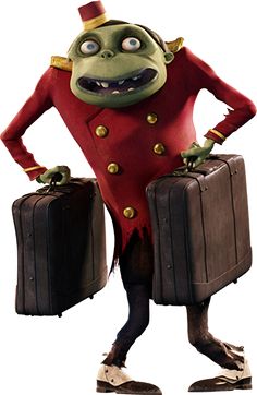 a cartoon character is holding two suitcases