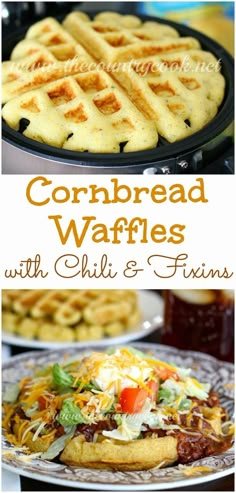 cornbread waffles with chili and fixings