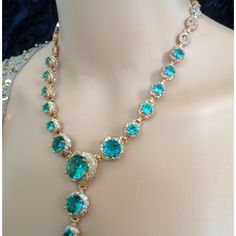 Extraordinary Aquamarine Jewelry Set This Breathtaking Aquamarine Necklace And Bracelet Set Will Add Red Carpet Glamor To Your Occasion Ensemble. This Lavish Jewelry Set Is For The Lady's Who Loves Attention Getting, Head-Turning Bling In A Luxury Design! Elegant Blue Emerald Necklaces, Elegant Blue Emerald Gemstone Necklace, Blue Emerald Jewelry For Formal Occasions, Elegant Blue Emerald Jewelry, Formal Blue Emerald Jewelry, Blue Emerald Necklace As Elegant Gift, Elegant Blue Emerald Necklace Gift, Elegant Turquoise Necklace For Party, Necklace And Bracelet Set