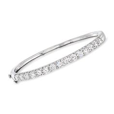 Ross-Simons - 5.00ct t. w. Lab Grown Diamond Bangle Bracelet in 14kt White Gold. 7". Treat yourself to a timeless style at an exceptional value! Our impressive bangle bracelet shimmers with 5.00 ct. t. w. round brilliant-cut lab-grown diamonds in high-polished 14kt white gold. Lab-grown diamonds are identical to mined diamonds according to their optical, physical and chemical properties. All Ross-Simons lab-grown diamond jewelry in 14kt gold and platinum (excluding RS Pure designs) includes an I Classic White Gold Bangle With Diamond Accents, White Gold Bangle With Vvs Clarity For Formal Occasions, Formal White Gold Bangle With Vvs Clarity, Classic Bangle With Single Cut Diamonds, Classic Bangle With Brilliant Cut For Formal Occasions, Classic Diamond Cut Bangle In Diamond White, Classic Diamond White Bangle With Diamond Cut, Classic Diamond Cut White Bangle, Classic Formal Bangle With Brilliant Cut