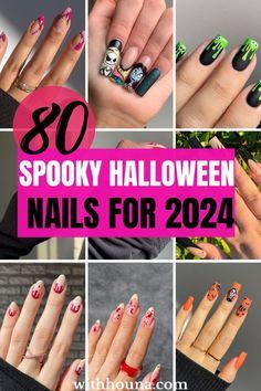 Spooky Sns Nails, Halloween Nail Designs 2024, Spooky Disney Nails, Disney Halloween Nails, Spooky Halloween Nails, Halloween Nail Colors