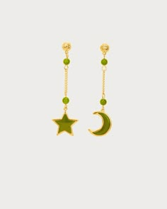 Star & Moon Dangly Earrings | En Route Jewelry Dangly Gold Earrings, Witchy Earrings, En Route Jewelry, Jewelry Star, Earrings Moon, Hard Metal, Carnelian Stone, Jewelry Pins, Star Moon