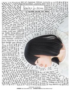 a woman with black hair is surrounded by words