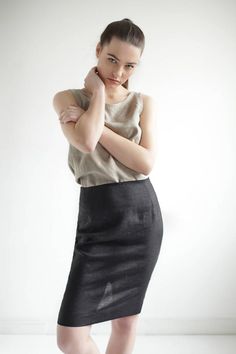 Elevate your linen game in this casual pencil skirt styled with a invisible zipper closure at the back. Made from softened Lithuanian linen. FABRIC: 100% Softened Lithuanian Linen COLOR: Natural Gray Lavender Gray Earth Brown Dim Gray Black Light Gray Mustard Optic White Bluish Gray Ruby Red Elegant Linen Pencil Skirt, Fitted Knee-length Linen Bottoms, Fitted Linen Knee-length Bottoms, Fitted Linen Pencil Skirt, Chic Fitted Linen Skirt, Knee-length Linen Skirt For Work, Fitted Linen Long Skirt, Chic Linen Mini Skirt, Linen Skirt For Workwear