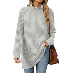 Women Sweaters Casual Turtleneck Long Sleeve Pullover Stylish for Fall And Winter This tunic sweater has comfortable materials and side pocket, It can dressy perfect all-purpose style clothing for your wardrobe. This fall long sleeve top is lightweight and has a comfortable Fabric that is comfortable and wram in cold weather. This woman tunic top is specially designed for you who enjoy the daily life. Product Details Women sweaters fall fashion long sleeve pullover clothing for business, school Fall Tunics With Leggings, Tops For Women Long Sleeve, Tops For Women Long, Fall Turtleneck, Plus Size Autumn, Lady Tops, Sweaters Fall, Casual Turtleneck, Winter Jumpers