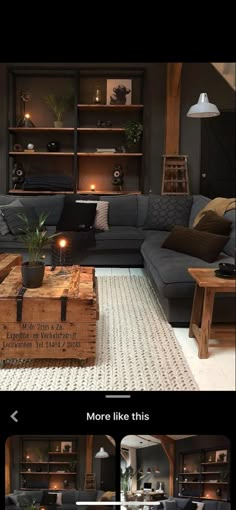 an image of a living room setting with furniture and lighting on the walls, including a couch