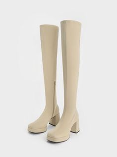 Beige Evie Textured Platform Thigh-High Boots | CHARLES & KEITH Beige Leather Knee-high Winter Boots, Cream Knee-high Heeled Boots For Fall, Trendy Beige Knee-high Boots For Winter, Trendy Beige Knee-high Platform Boots, Chic Beige Thigh-high Boots, Chic Beige Thigh High Boots, Beige Knee-high Platform Boots, Cream Knee-high Winter Boots, Chic Beige Knee-high Heeled Boots