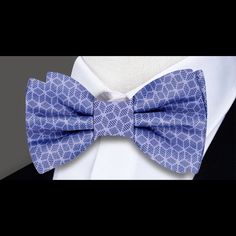 Deep Periwinkle Blue Bow Tie For Summer Business Events, Blue Summer Bow Tie For Business, Blue Suit And Tie Accessories For Summer Party, Elegant Light Blue Bow Tie For Formal Occasions, Elegant Light Blue Formal Bow Tie, Elegant Blue Bow Tie With Butterfly Knot, Brown Bow Tie, Grey Bow Tie, Geometric Abstract Pattern