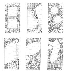 four different types of landscape design for garden designs and layouts, each in black and white