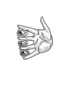 a drawing of a hand with an eyeball on it's thumb and fingers