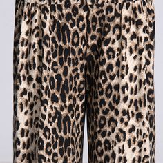 Leopard print trousers. High waist, wide leg, ankle length, all over leopard print.Size Chart（CM）: Leopard Print Wide Leg Pants, Fall Leopard Print Bottoms With Elastic Waistband, Leopard Print Wide Leg Bottoms For Work, Wide Leg Leopard Print Bottoms For Work, Workwear Wide Leg Leopard Print Bottoms, Chic Leopard Print Trousers, Wide Leg Leopard Print Pants, Casual Leopard Print Wide-leg Pants, Casual Wide-leg Leopard Print Pants