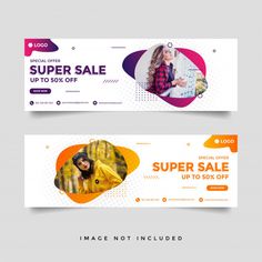 two banners with the same image as well as one for sale and another for super sale