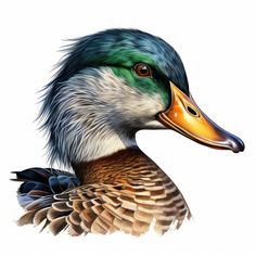 a drawing of a duck with green and blue feathers