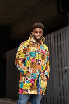 Go colour crazy with our patchwork collection. All our patchwork is made from recycled offcuts from our standard collection, to create the most colourful clothing we think we have ever seen. Get 30 African prints in one amazing jacket with this Patchwork hooded jacket. We Are A Brand With A Purpose.  All our clothing is made in Africa, by Africans, with the aim of providing full time and sustainable employment to as many tailors out there as possible, whilst brighten up the world with our colour African Jacket, Desert Bluffs, Colourful Clothing, Financial Quotes, African Suit, Crazy Patchwork, Patchwork Jacket, African Prints, African Wax Print