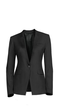 This classic blazer in black is ready for whenever you need it. Features a modern slim fit, and it is easy to pair with shirts, blouses or tops. Details include a 1 button closure and peak collar. Expertly finished inside and out, this blazer is a wardrobe investment Crafted in a beautiful woven fabric, made out of terylene, rayon and spandex, what gives very good properties that make this blazer really comfortable, wrinkle free and easy to wear. An ideal blazer for every day.  At sumissura every single jacket is made to measure, so you can customize this design or you can create your own here: Women Blazers. Sleek Black Single-button Blazer, Black Career Blazer With Welt Pockets, Black Flat Front Blazer For Work, Office Outerwear Slim Fit With Single Button, Sleek Single Breasted Career Blazer, Sleek Single-button Suits For Office, Sleek Single-breasted Blazer For Career, Sleek Single-breasted Career Blazer, Elegant Black Career Suits