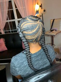 Easy Stitch Braids, Feed In French Braids Black Hair, Stitch Feed In Braids Bun, Freestyle Feed In Braids Bun, Feed In French Braids Two, Straight Braids, Stich Braids Girl, 2 Feed In Braids, Red Mohawk