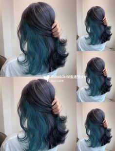 Under Panel Hair Color, Blue Under Black Hair, Blue Highlights In Brown Hair Straight, Cat Rambut Peek A Boo, Blue Highlights In Brown Hair Short, Under Dye Hair, Under Layer Hair Dye, Underhair Dye, Under Dyed Hair