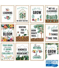 six different greeting cards with the words grow, grow and grow together in each card