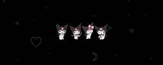 three cats are standing in the dark with hearts