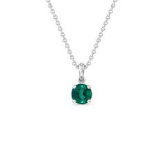 This pendant has a wear-forever style. It holds one Round Shape Emerald on a polished bail. Underneath the colored gem is a hidden halo of lab-grown diamonds. Extremely minimal yet elegant, this pendant has what it takes to be your daily go-to accessory. White Gold May Birthstone Necklace, White Gold Birthstone Pendant Necklace, White Gold Pendant Birthstone Necklace, May Birthstone Necklace In White Gold, Classic Emerald Birthstone Necklace With Round Pendant, Timeless White Gold Emerald Jewelry, White Gold Solitaire Necklace With Round Cut Gemstone, White Gold Solitaire Pendant Necklace With Gemstone, White Gold Solitaire Necklace With Birthstone