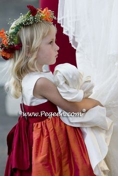 Mango orange and beauty red flower girl dresses Orange Flower Girl, Classic Flower Girl Dress, Tangerine Wedding, Mango Flower, Burgundy Flower Girl Dress, Orange Wedding Flowers