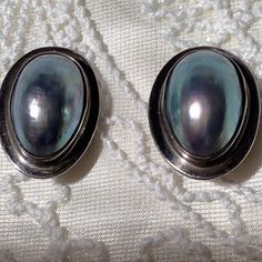 Gunn Trigere” Scandinavian Mabe Pearl Sterling 925 Modernist Clipon Earrings, Signed. Pearls Are A Stunning Blue Grey Pearlescent Color. Backs Are Secure And Work Properly. Leaving Cleani To New Owner To Prevent Damage. Very Little Wear. Classic Blue Sterling Silver Pearl Earrings, Blue Classic Sterling Silver Pearl Earrings, Classic Blue Pearl Earrings In Sterling Silver, Classic Silver Clip-on Earrings, Vintage Silver Pearl Earrings For Formal Occasions, Modern Silver Pearl Earrings For Formal Occasions, Silver Pearl Earrings For Evening, Fine Jewelry, High Luster Silver Jewelry For Evening, Formal Silver High Luster Pearl Earrings